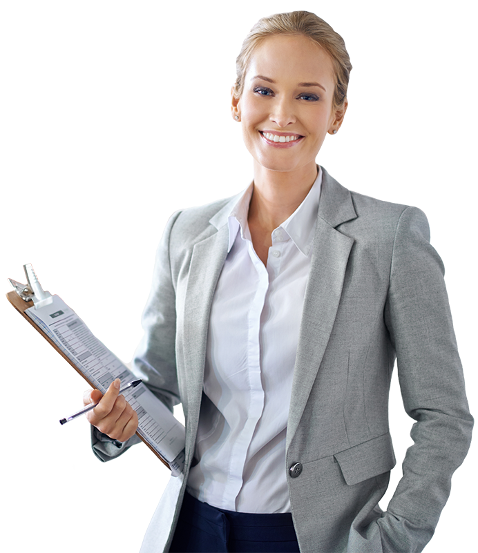 An female engineer is smiling and holding the card board